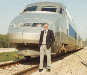 Paul Wild on track in front of TGV, France, 1989